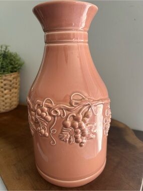 Large Vintage Sadler Ceramic Vase with Grapevine Relief England DustyRose Pink